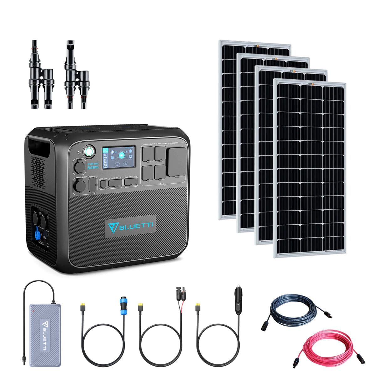 Bluetti AC200 Max 2200W Solar Generator Kit | 100W-200W Mono Solar Panels | 2,048Wh Complete Solar Kit Bluetti AC200Max Kits AC200 Max