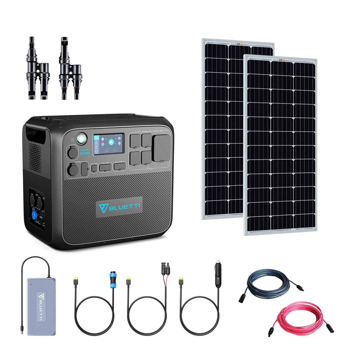 Bluetti AC200 Max 2200W | Solar Generator Kit | 2 x 200W 12V Rigid Mono Solar Panels | 2,048Wh Complete Solar Kit Bluetti AC200Max Kits AC200 Max