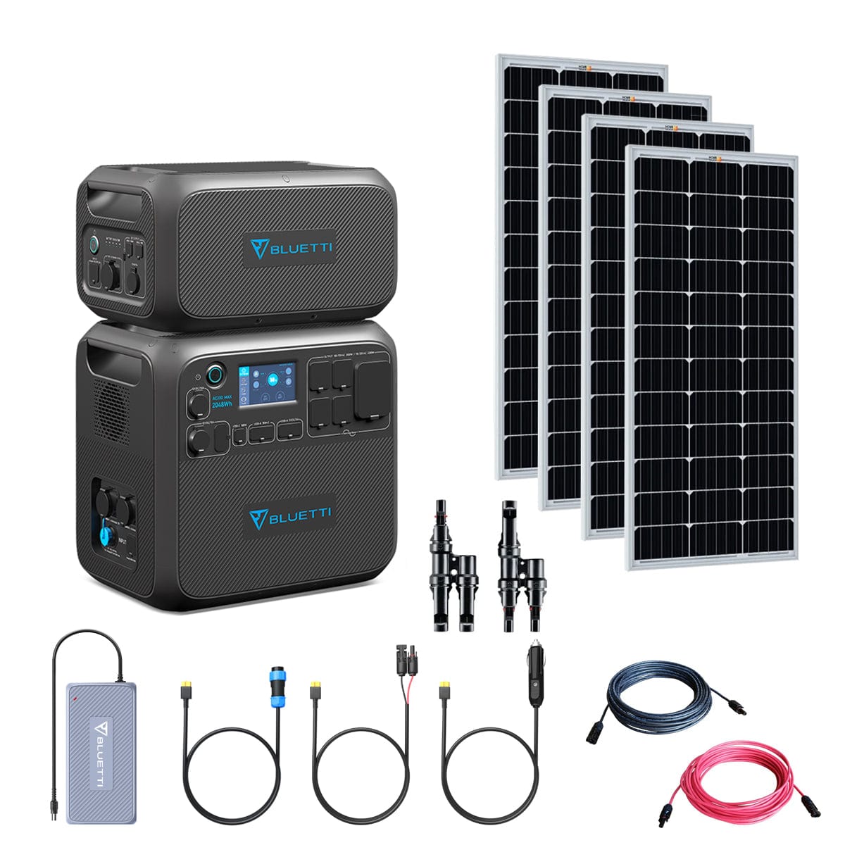 Bluetti AC200 Max 4,096Wh Solar Generator Kit | 4 x 200 Watt 12V Rigid Mono Solar Panels | 1 x B230 Expansion Battery (2,048wH) Bluetti AC200Max Kits AC200 Max