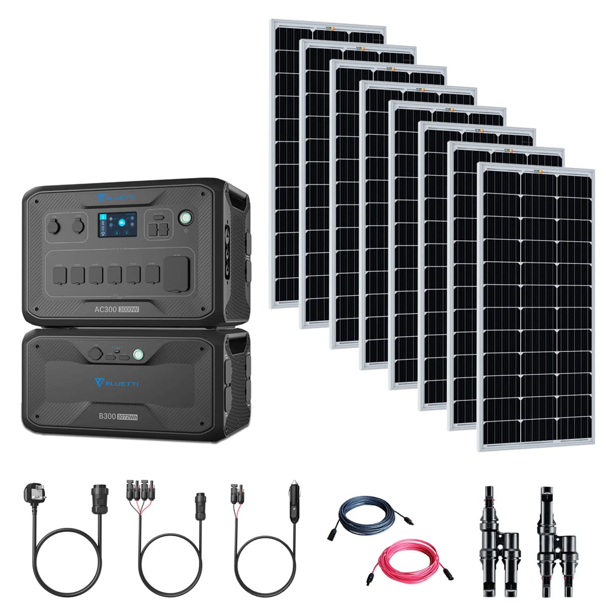Bluetti AC300 3,000W/3,072Wh Solar Generator Kit | 8 x Mono Solar Panels (100W or 200W) | 1 x B300 3,072Wh Battery | Complete Solar Kit Bluetti AC300 Kits AC300
