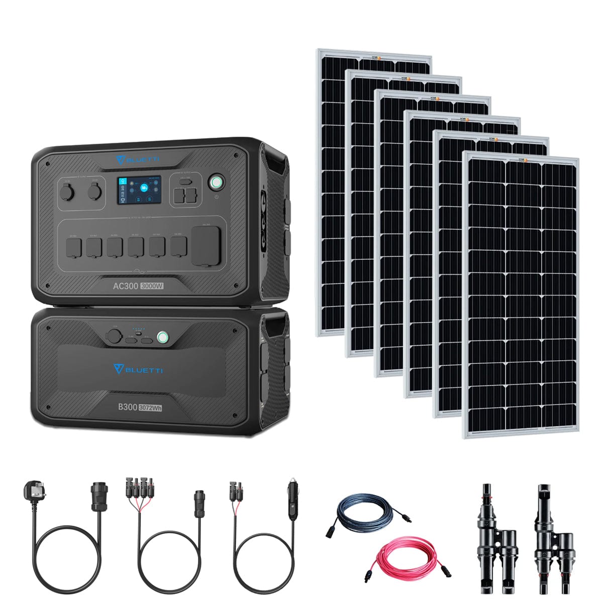 Bluetti AC300 3000W/3,072Wh Solar Generator Kit | 6 x 12V Rigid Mono Solar Panels | 1 x B300 3,072Wh Lithium Battery | Complete Solar Kit Bluetti AC300 Kits AC300