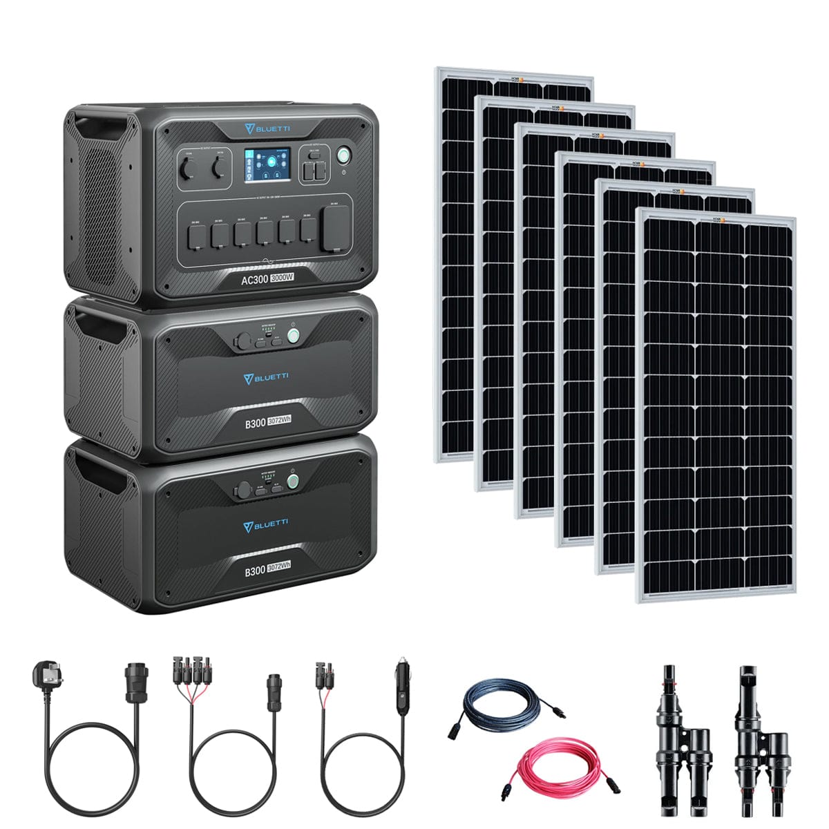 Bluetti AC300 6144Wh/3000W Solar Generator Kit | 6 x 200W Rigid Mono Solar Panels | 2 x B300 3072Wh Batteries | Complete Solar Kit Bluetti AC300 Kits AC300