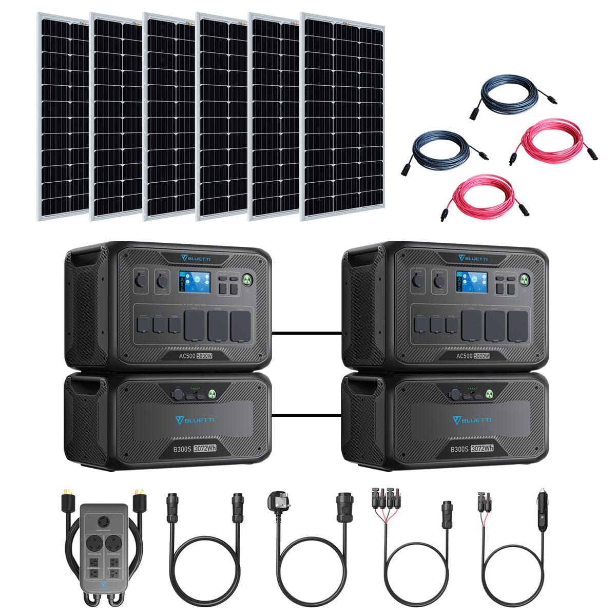 Bluetti AC500 10,000W/6,144Wh Solar Generator Kit | 2 x B300S 3072Wh Battery | 6 x 200W 12V Rigid Mono Solar Panels | Complete Solar Kit Bluetti AC500 Kits AC500+B300S