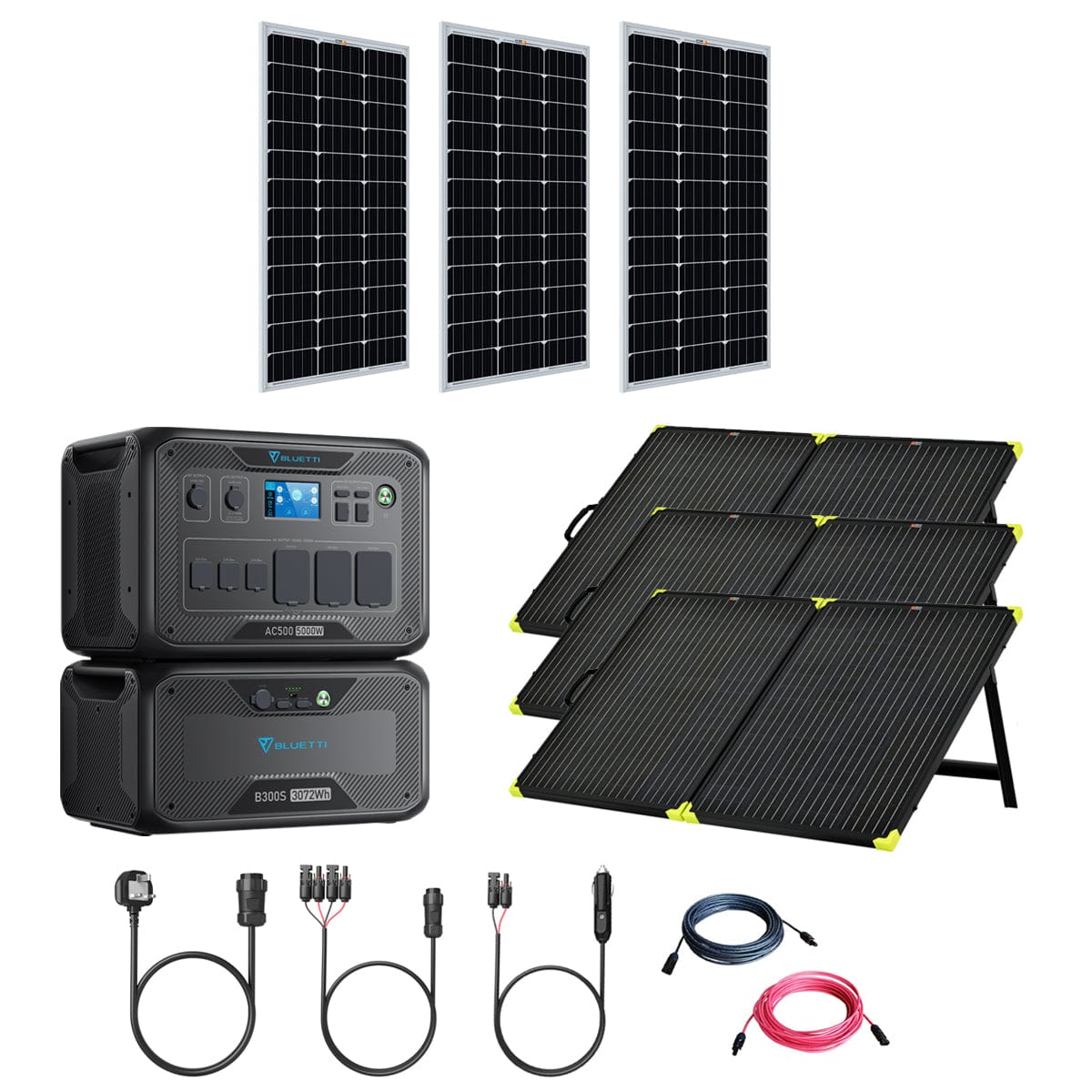 Bluetti AC500 + B300S 5000W/3072Wh Solar Generator Kit | 3 x 200W 12V Mono Solar Panels | Complete Solar Kit Bluetti AC500 Kits AC500+B300S