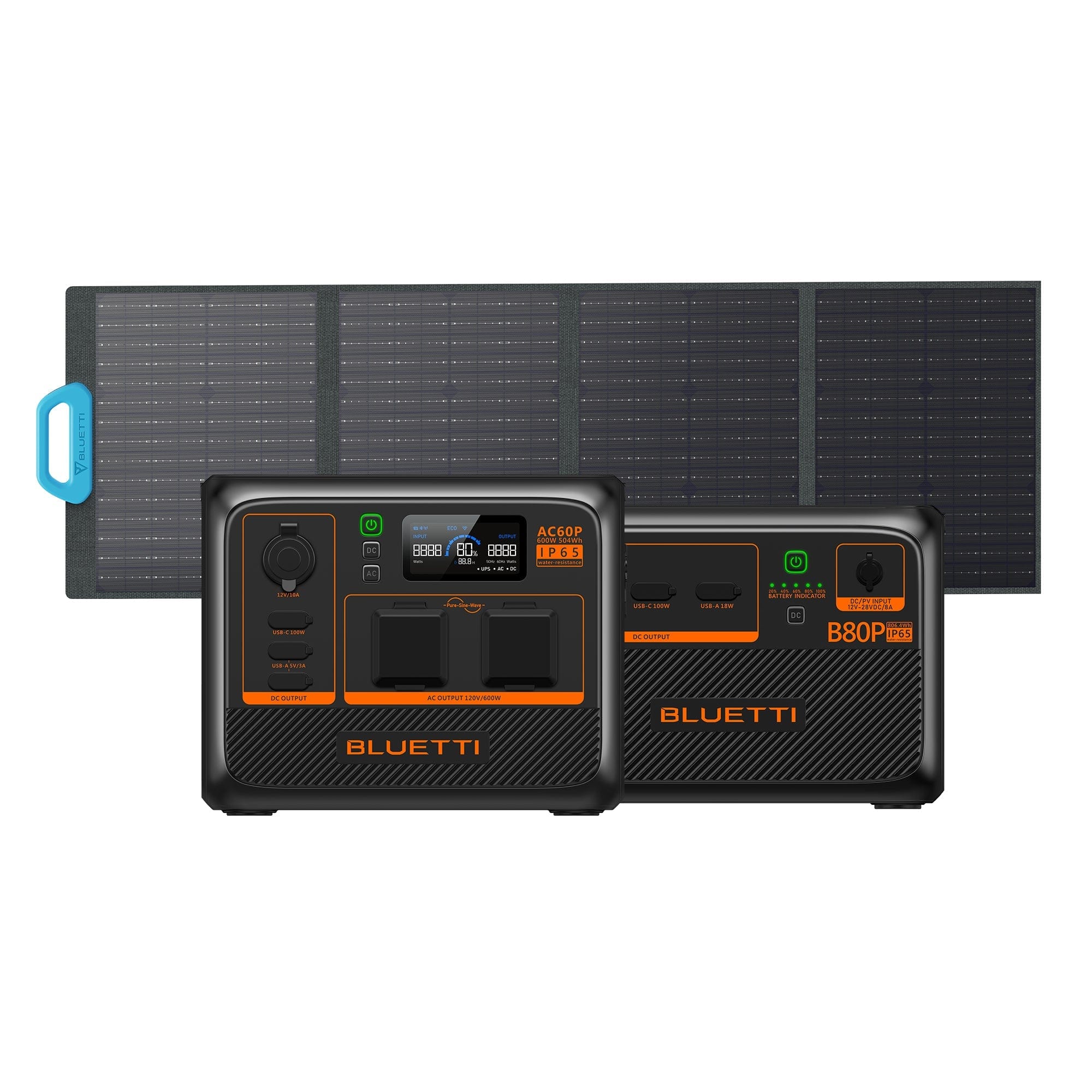 BLUETTI AC60P Portable Power Station | 600W 504Wh BLUETTI-US AC60P+B80P+PV120 | 600W,1310Wh,120W Solar Kit