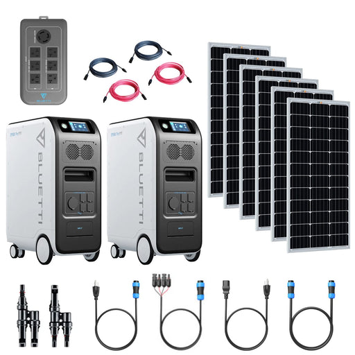 BLUETTI EP500 Pro 10,200Wh/6,000W 120/240V Power Station Kit | 6 x 200 Watt 12V Rigid Mono Solar Panels | Whole Home Backup Bluetti EP500 Kits EP500 PRO