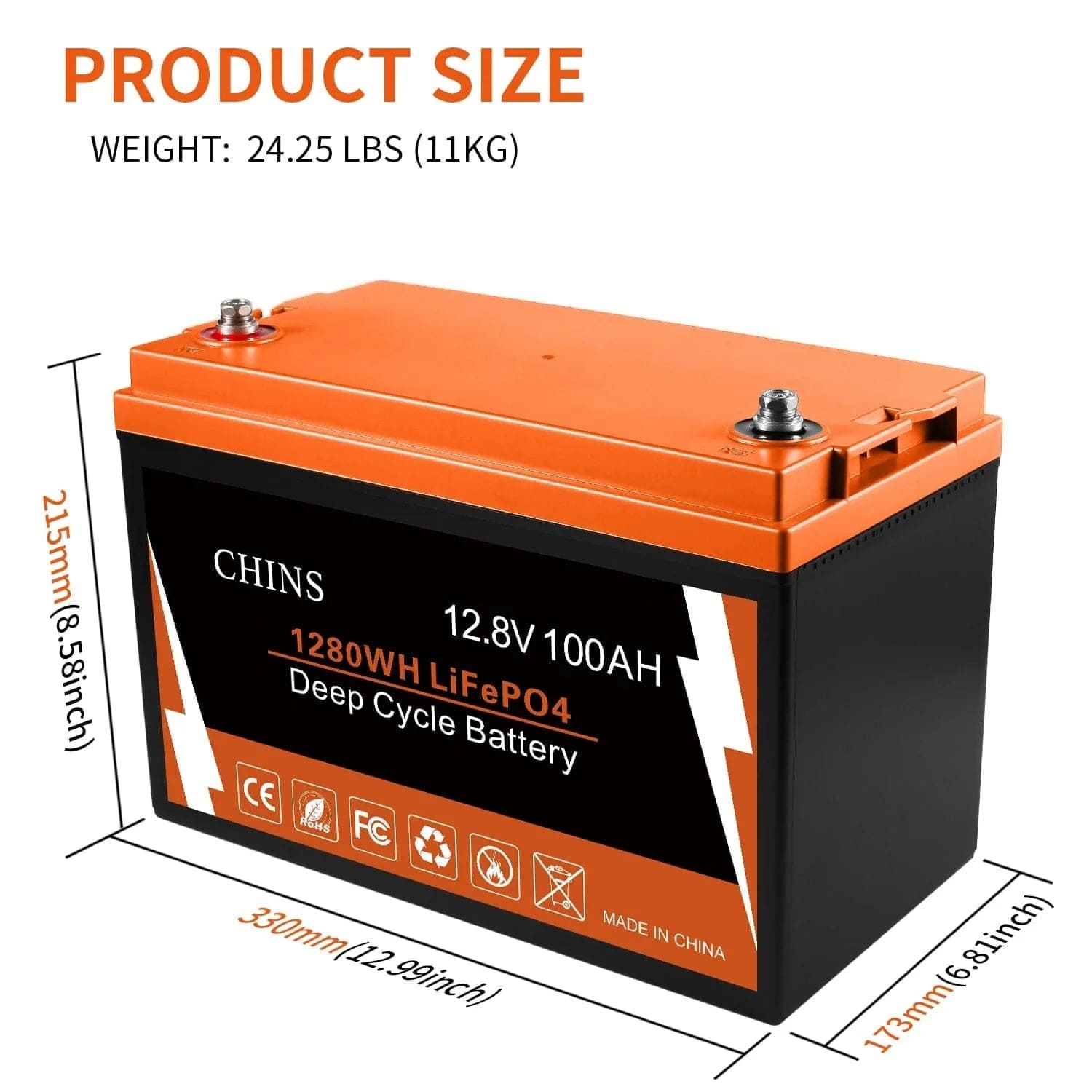 Chins Smart 12.8V/100Ah LiFePO4 Deep Cycle Battery Chins Chins Deep Cycle Batteries