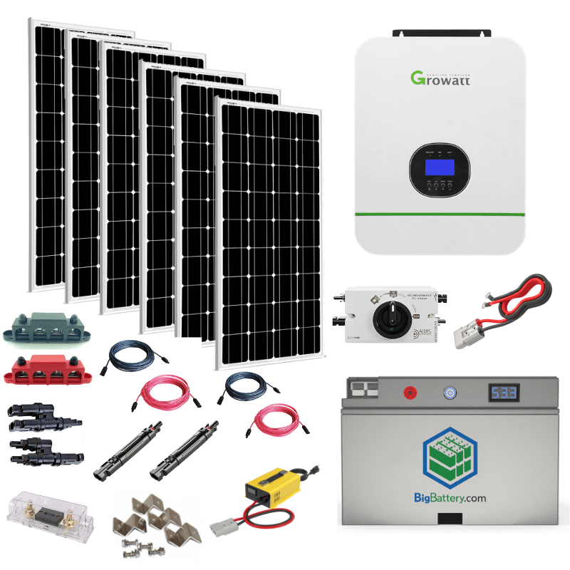 Complete Off-Grid Solar Kit - 3,000W / 120V Output / 48V [3.1kWh Lithium Battery Bank] + 6 x 200W Solar Panels | Off-Grid, Mobile, Backup [HBK-MAX] HBK