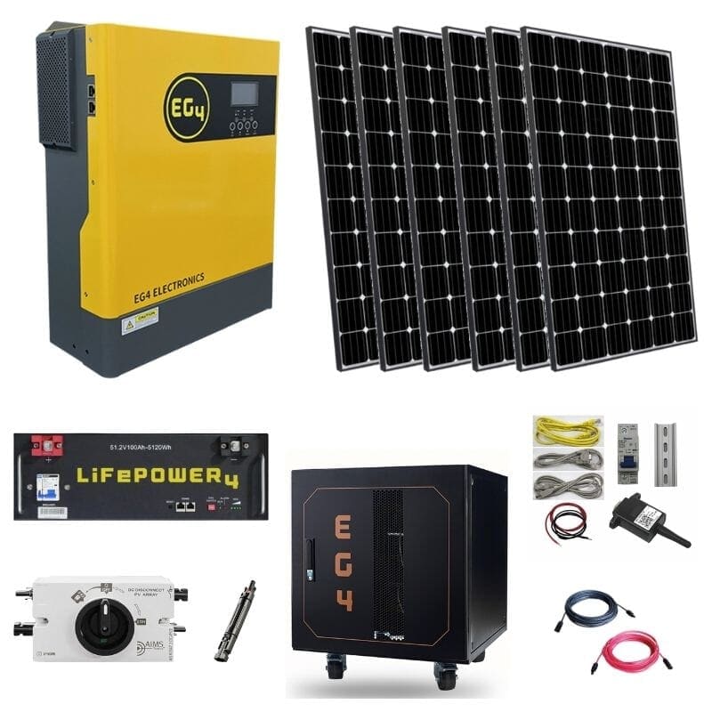 Complete Off-Grid Solar Kit - 3,000W 120V Output / 48V [5.12kWH EG4 Lithium Battery] + 6 x 400W Solar Panels | Off-Grid, Mobile, Backup [EG4-PLUS] EG4