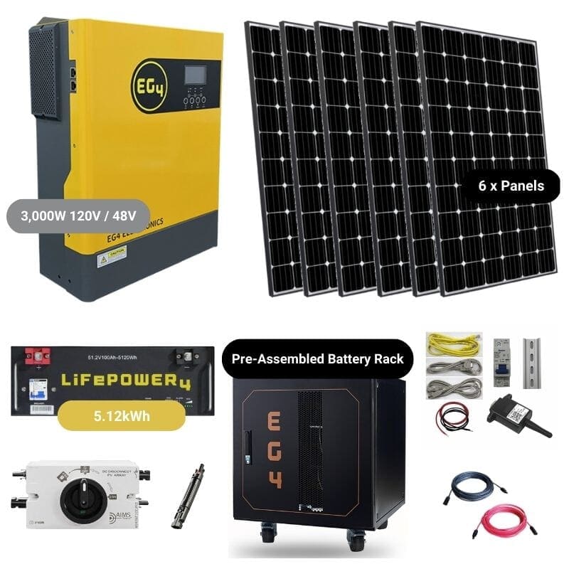 Complete Off-Grid Solar Kit - 3,000W 120V Output / 48V [5.12kWH EG4 Lithium Battery] + 6 x 400W Solar Panels | Off-Grid, Mobile, Backup [EG4-PLUS] EG4 EG4 LIFEPOWER4 [5.12KWH]