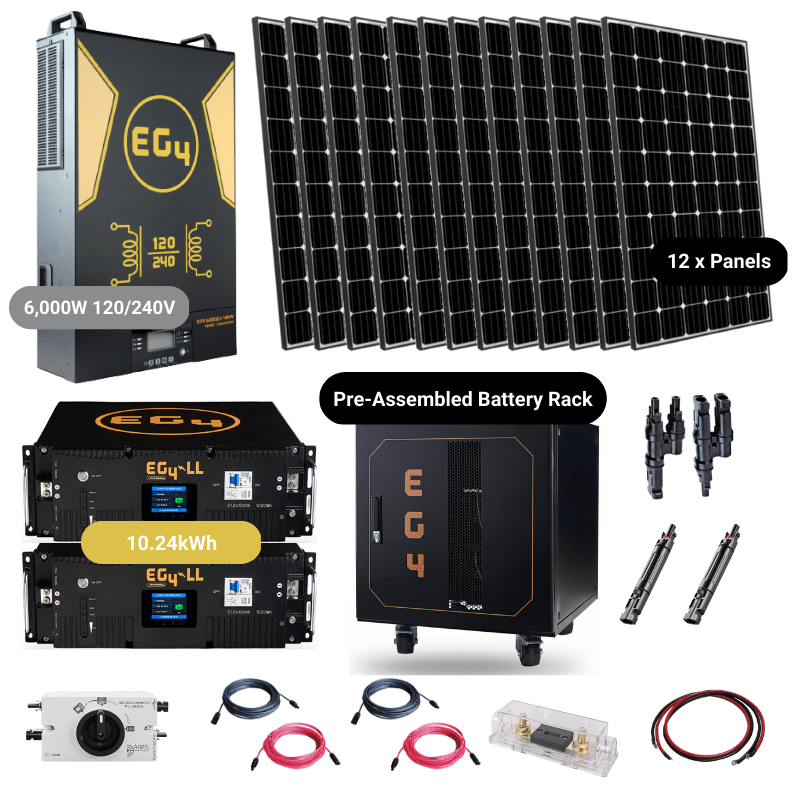 Complete Off-Grid Solar Kit - 6,000W 120/240V Output / 48V [10.24kWh EG4 Lithium Battery Bank] + 12 x 400W Solar Panels | Off-Grid / Backup [EG4-MAX] EG4 2 x EG4 LL [10.24KWH]