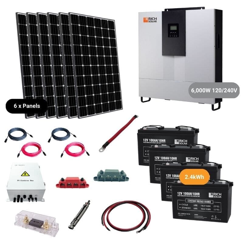 Complete Off-Grid Solar Kit - 6,000W 120/240V Output 48V [4.8kWh - 9.6kWh Battery Bank] + 6 x 390W Solar Panels | Off-Grid, Mobile, Backup [HBK-PRO] HBK