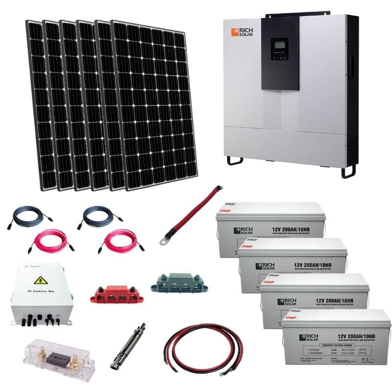 Complete Off-Grid Solar Kit - 6,000W 120/240V Output 48V [4.8kWh - 9.6kWh Battery Bank] + 6 x 390W Solar Panels | Off-Grid, Mobile, Backup [HBK-PRO] HBK 4 x 200AH AGM - [4.8KWH] / 6 x TIER 1 MONO SOLAR PANELS