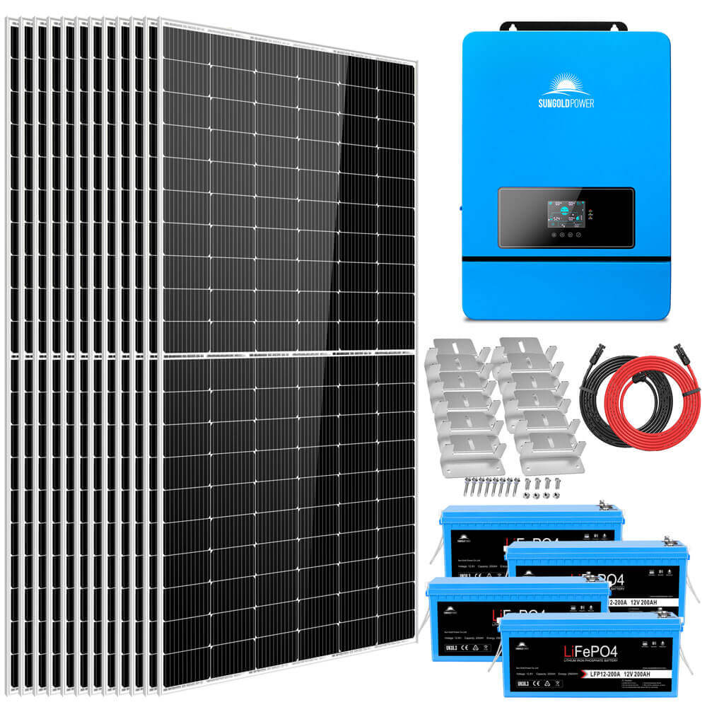 Complete off Grid Solar Kit 8000W 48V 120V/240V output 10.24KWH Lithium Battery 5400 Watt Solar Panel SGK-8MAX SunGoldPower Off Grid Solar Kit