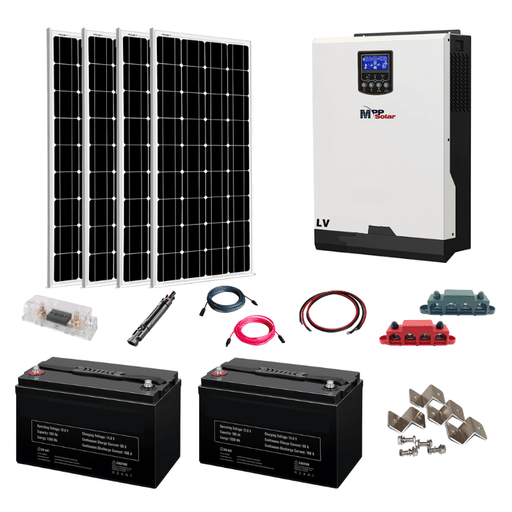 Complete Off-Grid Solar Kit - MPP LV2424 2,400W / 120V/24VDC [2.56kWh - 5.12kWh Battery Bank] + 800 Watts Solar | Off-Grid, Mobile, Backup [HBK-PLUS] HBK