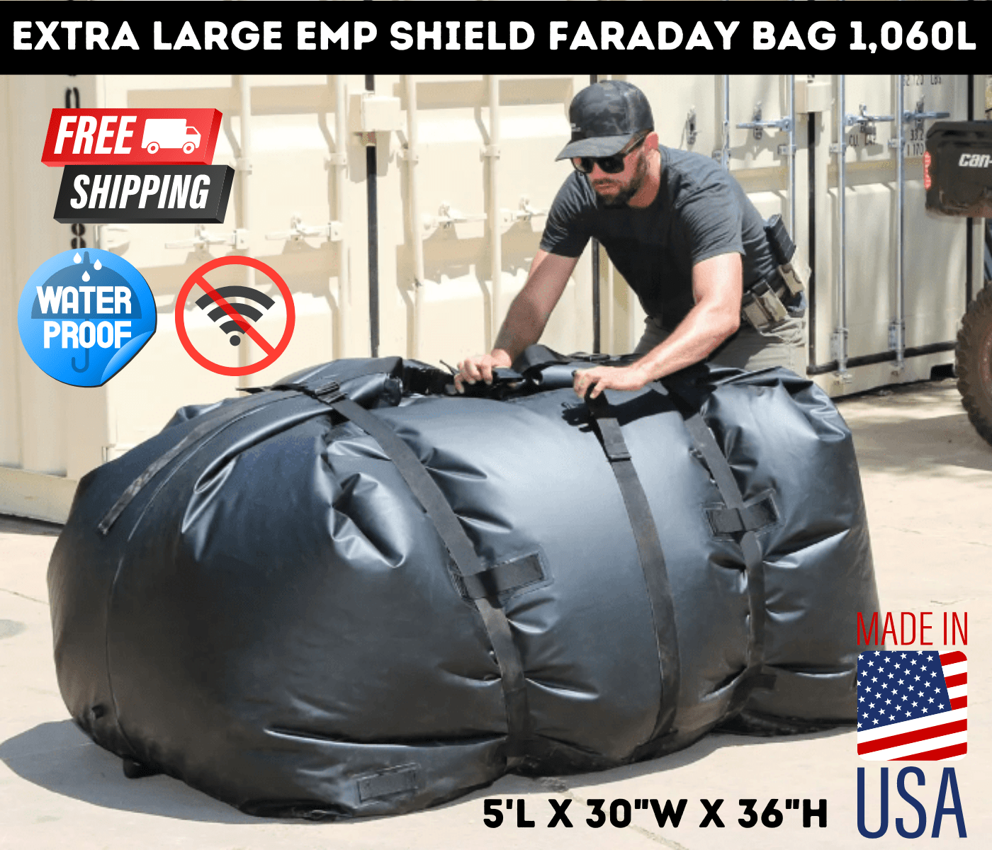 Extra Large EMP Shield Faraday Bag 1,060L | Weatherproof, Waterproof, Signalproof (Rapture) SunVoyage Faraday Bag