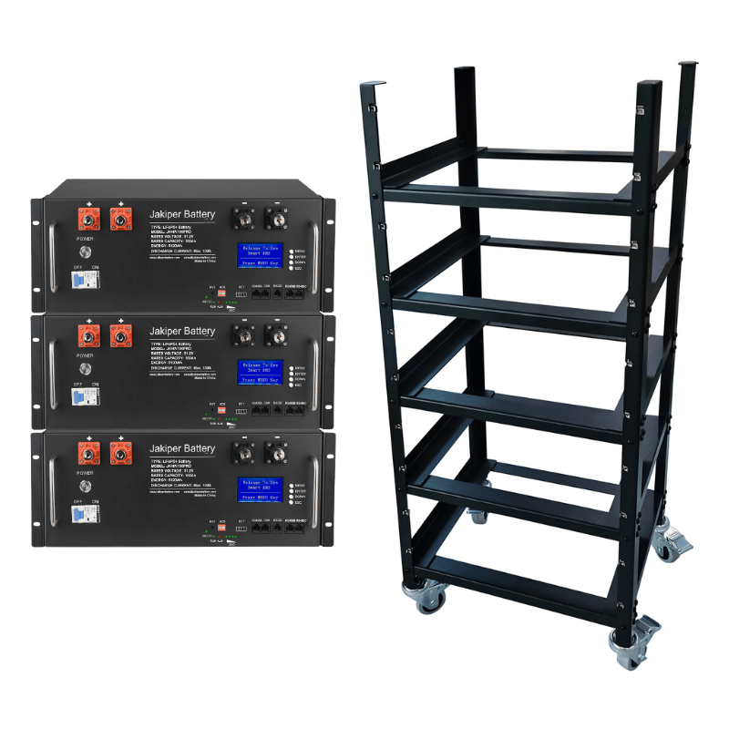 Jakiper PRO 48V / 100Ah Lithium Battery (V2) | 5.12kWh Server Rack Battery | 10-Year Warranty | UL1642, UL1973 Jakiper 3 Batteries + 5 Slot Rack Batteries