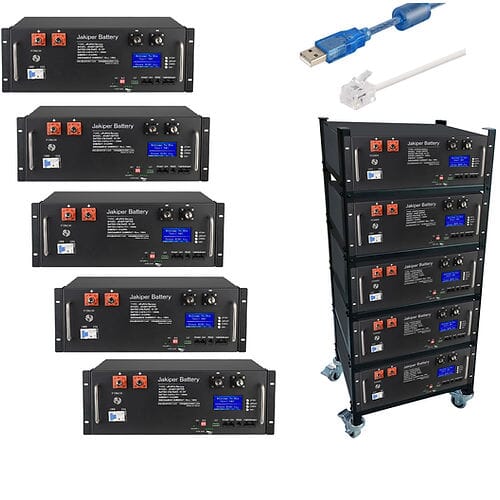 Jakiper PRO 48V / 100Ah Lithium Battery (V2) | 5.12kWh Server Rack Battery | 10-Year Warranty | UL1642, UL1973 Jakiper 5 Batteries + 5 Slot Rack Batteries