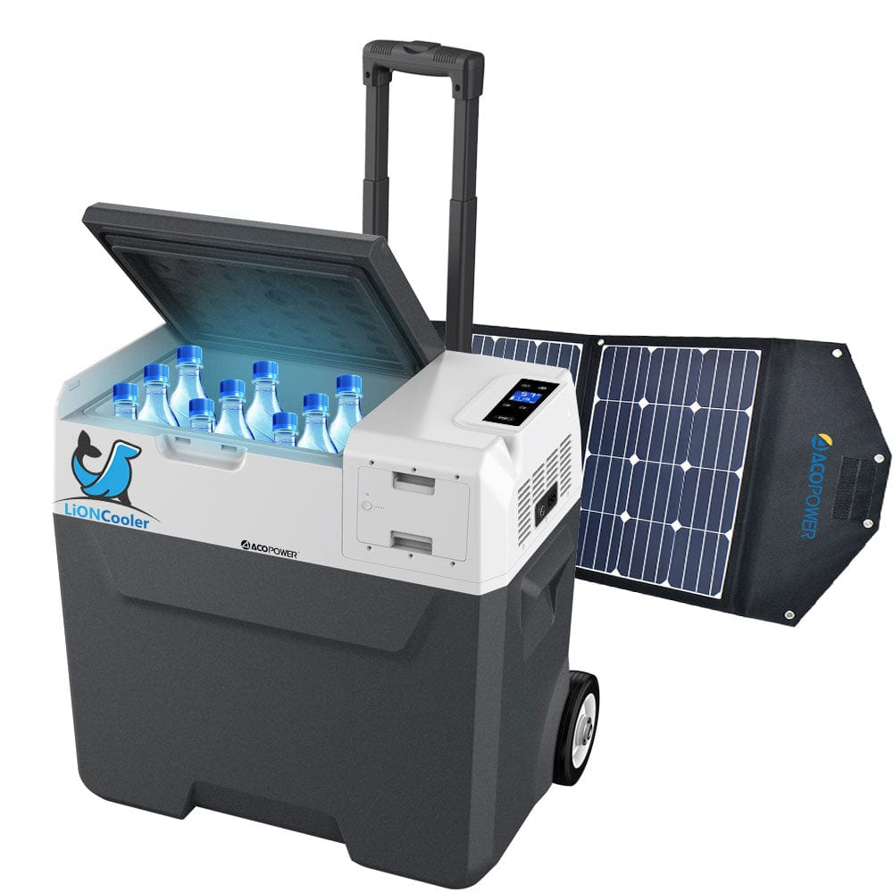 LiONCooler Combo, X50A Portable Solar Fridge/Freezer (52 Quarts) and 90W Solar Panel AcoPower Fridges
