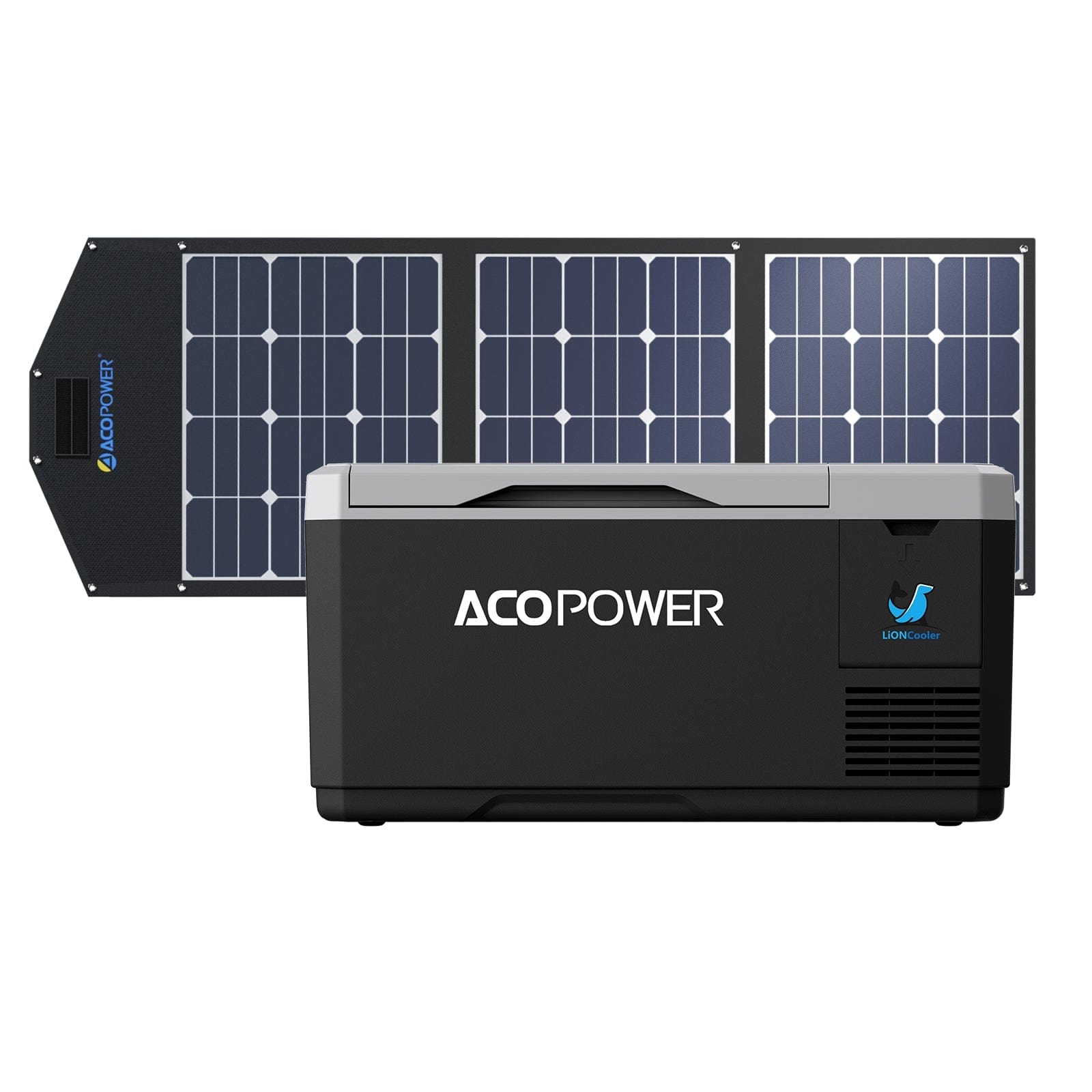 LiONCooler Mini Combo, VX18 Solar Powered Car Fridge Freezer (19 Quarts) and 90W Solar Panel AcoPower Fridges