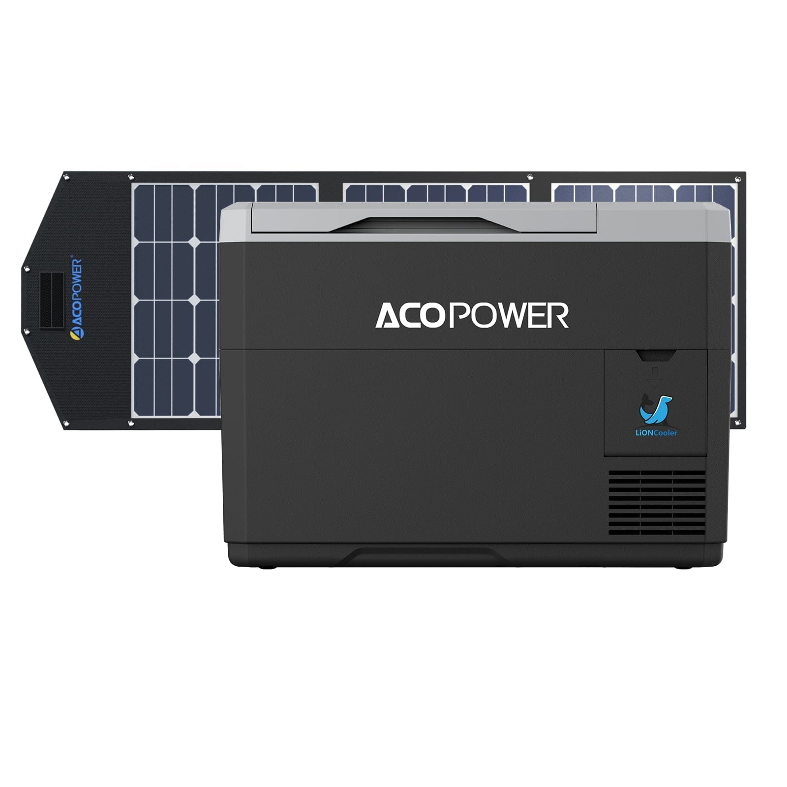 LiONCooler Mini Combo, VX28 Solar Powered Car Fridge Freezer (29 Quarts) and 90W Solar Panel AcoPower Fridges
