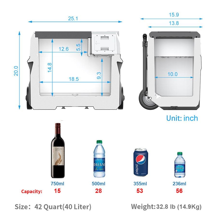 LiONCooler X40A Combo, Portable Fridge Freezer Cooler (42 Quart Capacity) & Extra Backup 173Wh Battery AcoPower Fridges