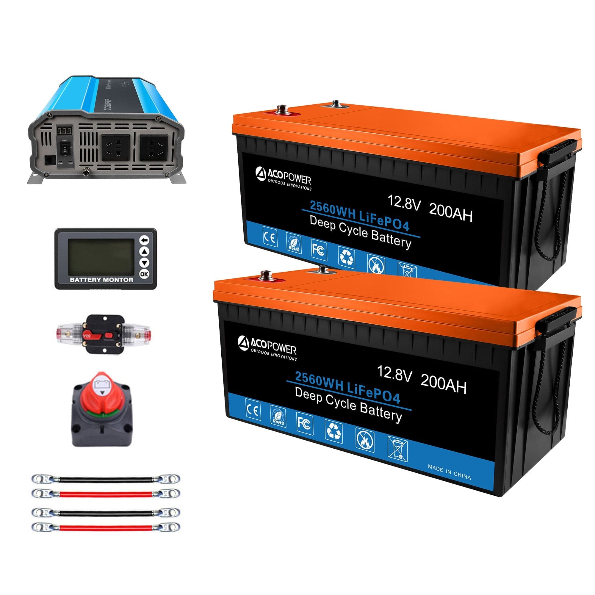 Lithium Battery Mono Solar Power Complete System with Battery and Inverter for RV Boat 12V Off Grid Kit AcoPower Solar Battery System