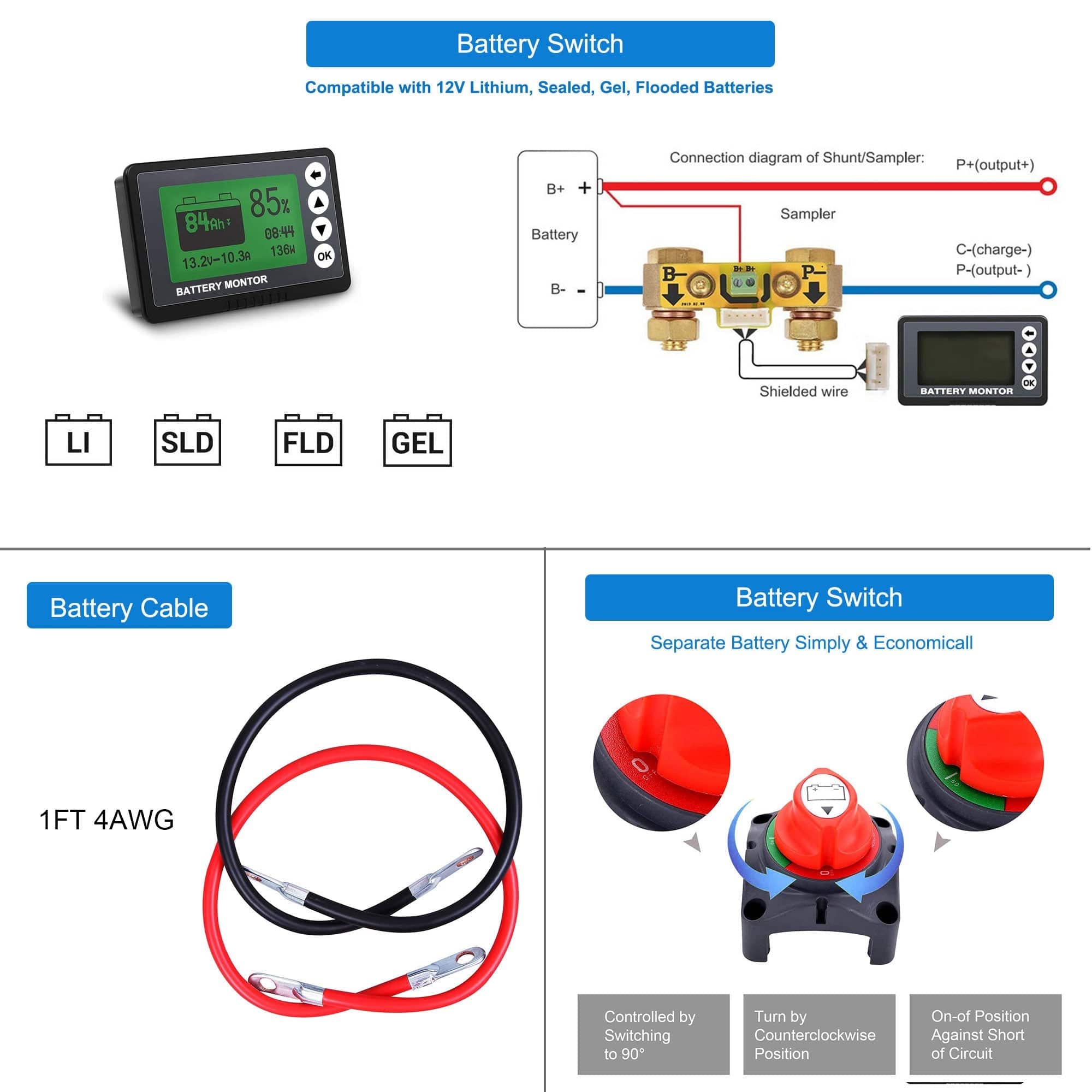 Lithium Battery Mono Solar Power Complete System with Battery and Inverter for RV Boat 12V Off Grid Kit AcoPower Solar Battery System