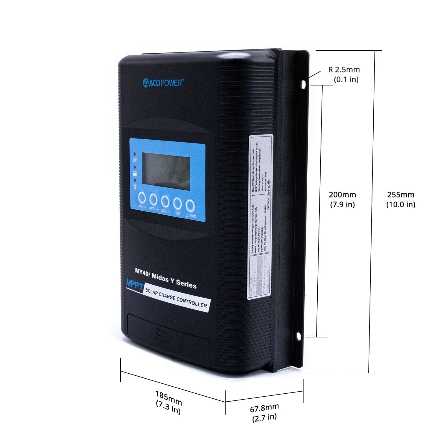 Midas 40A MPPT Negative Ground Solar Panel Charge Controller LCD Display AcoPower Controllers