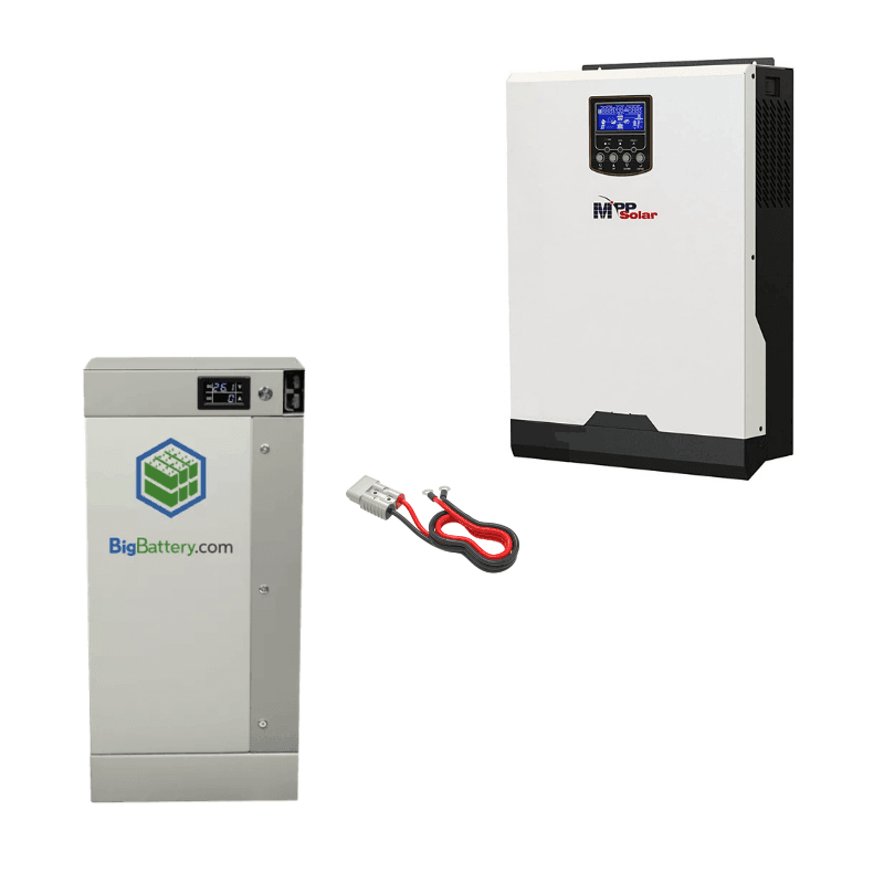 MPP Solar LV2424 [SINGLE KIT] + 24V BigBattery LiFePO4 Battery [3kWh - 6kWh] + SB175 Anderson to Ring Terminals Kit | All-In-One Solar Kit BYOP