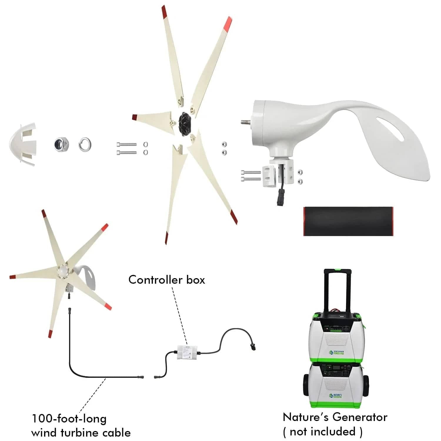 Nature's Generator Gold WE System 1800W + 1x 100W Solar Panel + 1x Wind Turbine Solar Generator Kit Nature's Generator In Stock Solar Generators