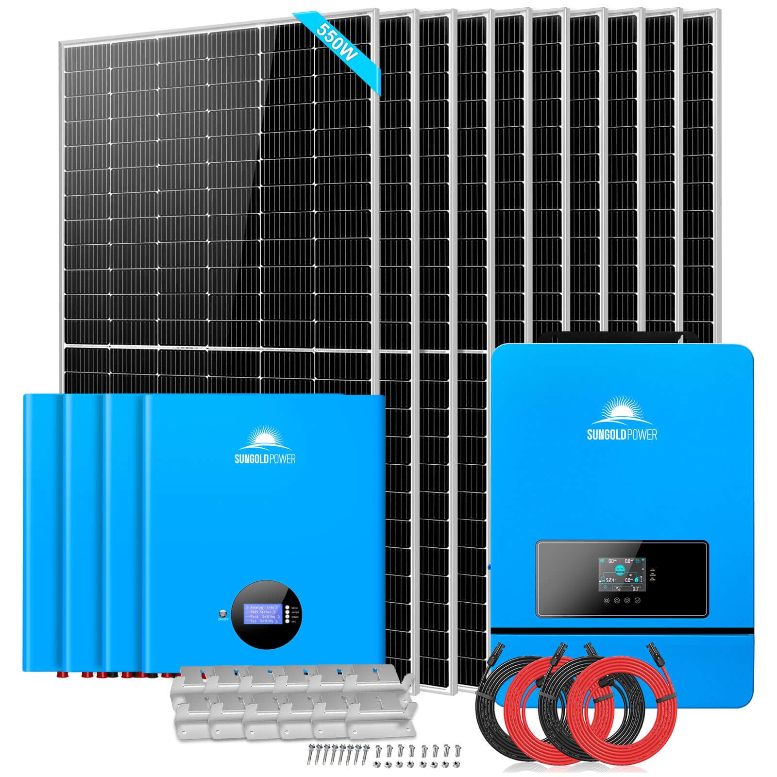 OFF GRID SOLAR KIT 10 X 550 WATTS SOLAR PANELS 4 X 5.12KWH POWERWALL LITHIUM BATTERY 10KW SOLAR INVERTER 48VDC 120V/240V SGM-10K20 SunGoldPower Off Grid Solar Kit