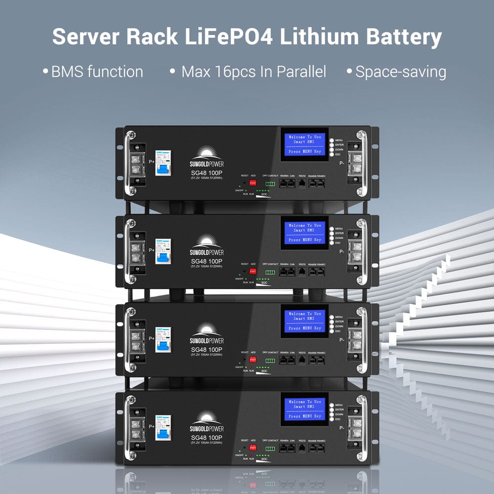 Off Grid Solar Kit 10000W 48VDC 120V/240V LifePO4 20.48KWH Lithium Battery 12 X 450 Watts Solar Panels SGR-10K2M SunGoldPower Server Rack Solar Kits