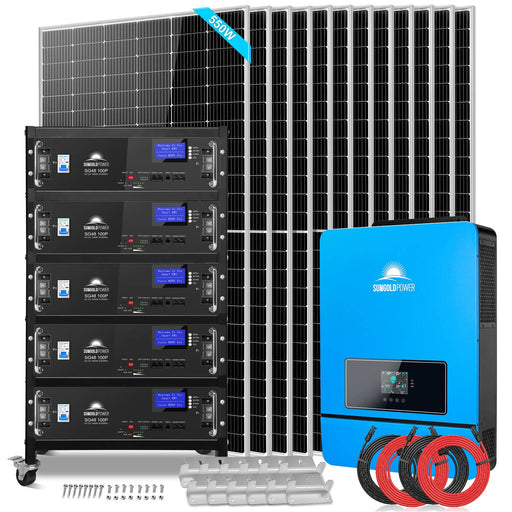 OFF GRID SOLAR KIT 12 X 550 WATTS SOLAR PANELS 25.6KWH LITHIUM BATTERY 10KW SOLAR INVERTER 48VDC 120V/240V SGR-10K25S SunGoldPower Off Grid Solar Kit