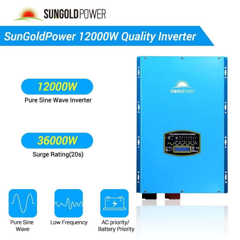 Off-Grid Solar Kit 12000W 48VDC 120V/240V LifePo4 20.48KWH Lithium Battery 12 X 415 Watts Solar Panels SGR-12K20E SunGoldPower Server Rack Solar Kits