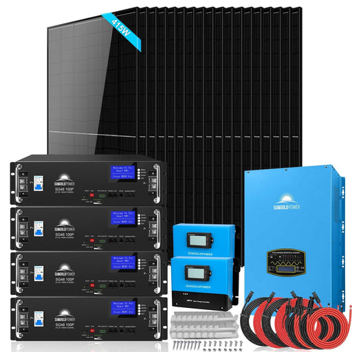 Off-Grid Solar Kit 15000W 48VDC 120V/240V LifePo4 20.48KWH Lithium Battery 18 X 415 Watts Solar Panels SGR-15K20E SunGoldPower Server Rack Solar Kits