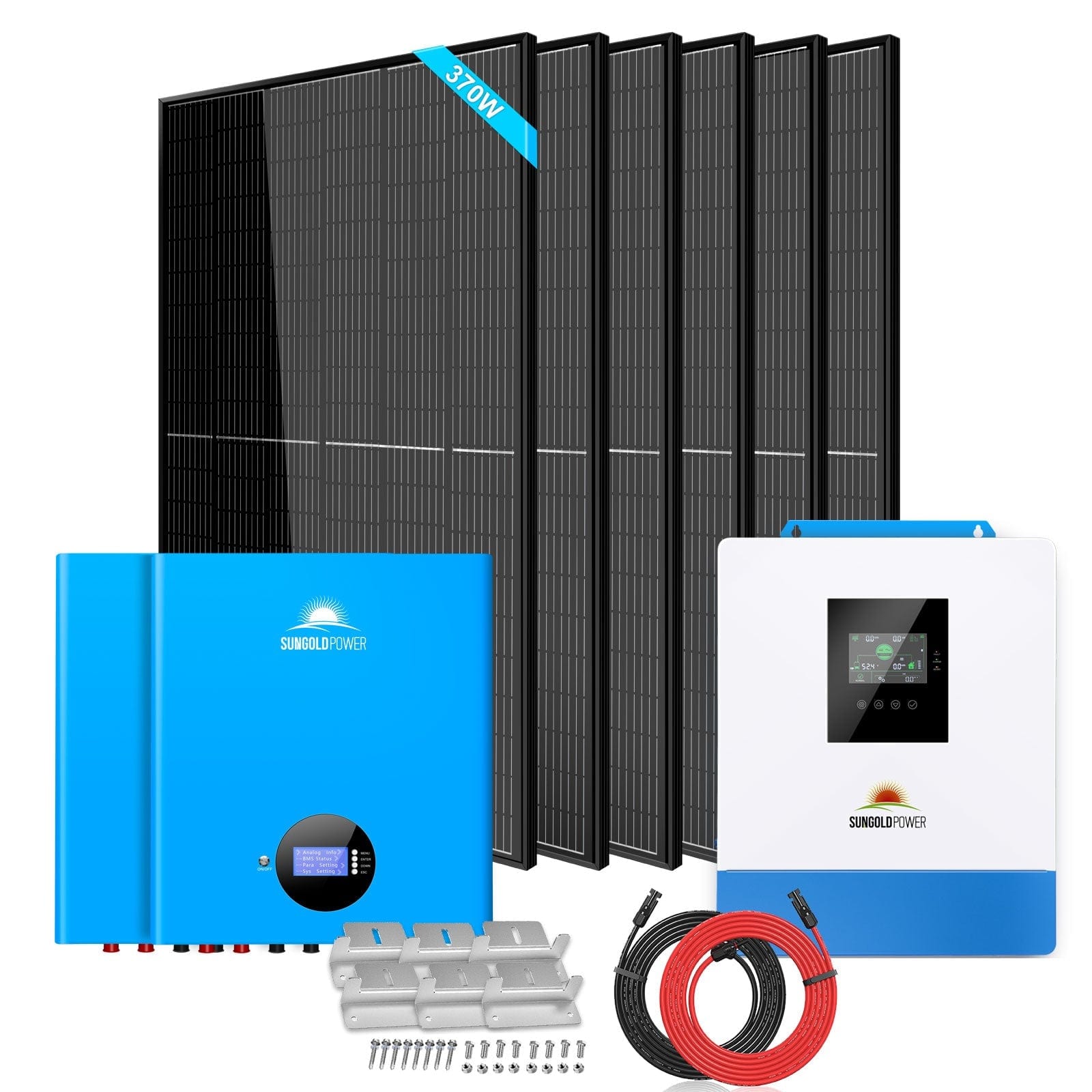 Off-Grid Solar Kit 5000W 48VDC 120V 10.24KWH PowerWall Lithium Battery 6 X 370 Watts Solar Panels SGM-5K10M SunGoldPower Wall-Mounted Solar Kit