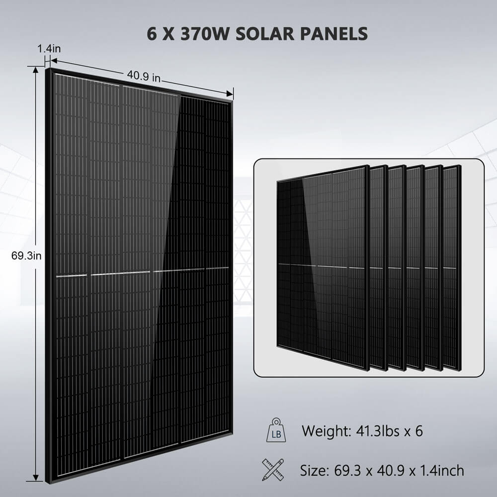 Off-Grid Solar Kit 5000W 48VDC 120V 10.24KWH PowerWall Lithium Battery 6 X 370 Watts Solar Panels SGM-5K10M SunGoldPower Wall-Mounted Solar Kit