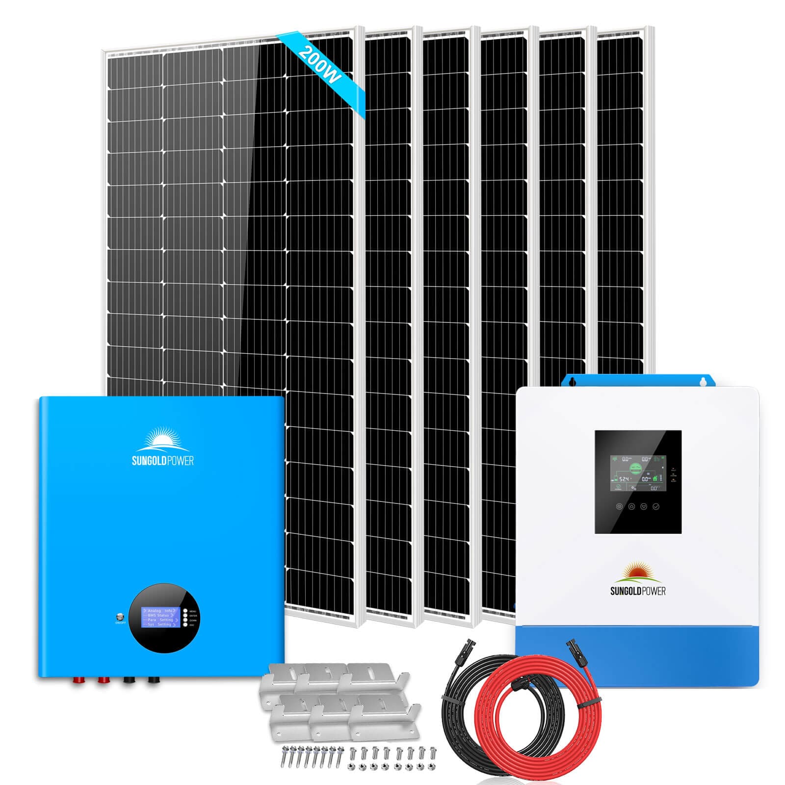 Off-Grid Solar Kit 5000W 48VDC 120V 5.12KWH PowerWall Battery 6 X 200 Watts Solar Panels SGM-5K5E SunGoldPower Wall-Mounted Solar Kit