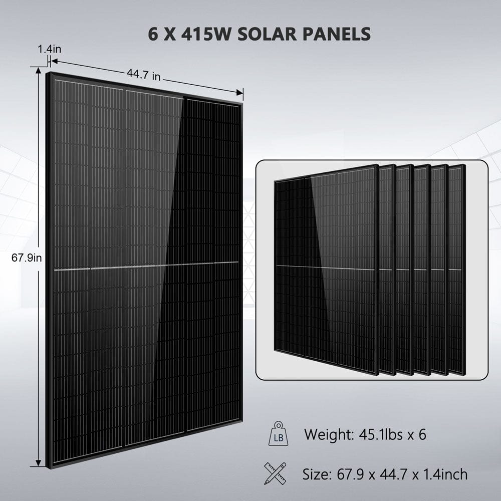 Off-Grid Solar Kit 5000W 48VDC 120V LifePo4 10.24KWH Lithium Battery 6 X 415 Watts Solar Panels SGR-5KE SunGoldPower Server Rack Solar Kits