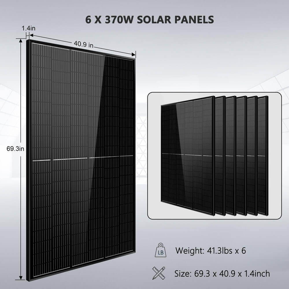 Off Grid Solar Kit 6000W 24VDC 120V/240V LiFePO4 10.24KWH Lithium Battery 6 X 370 Watt Solar Panels SGK-PRO62 SunGoldPower Off Grid Solar Kit