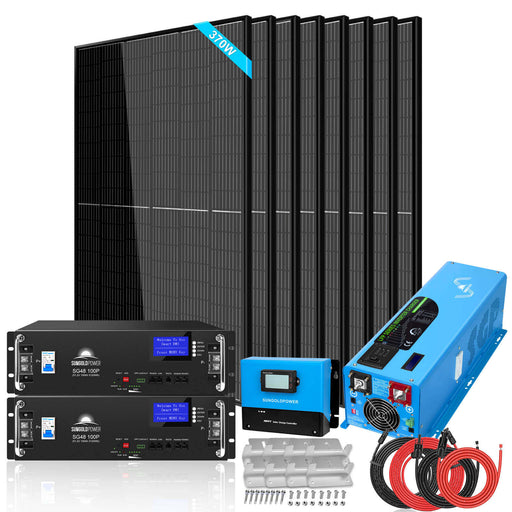 Off-Grid Solar Kit 6000W 48VDC 120V/240V LifePo4 10.48KWH Power Wall Lithium Battery 8 X 370 Watts Solar Panels SGR-6KL48C SunGoldPower Server Rack Solar Kits