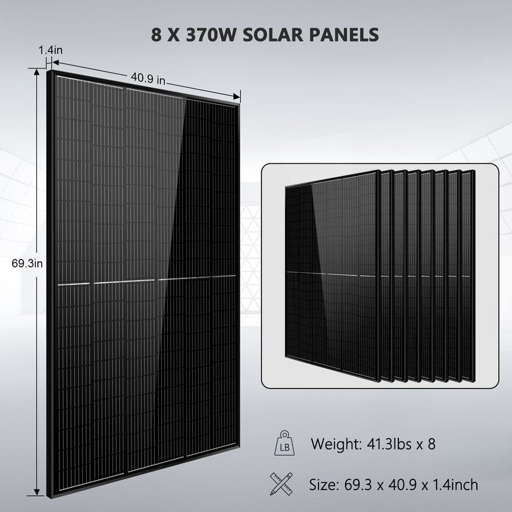 Off-Grid Solar Kit 6000W 48VDC 120V/240V LifePo4 10.48KWH Power Wall Lithium Battery 8 X 370 Watts Solar Panels SGR-6KL48C SunGoldPower Server Rack Solar Kits