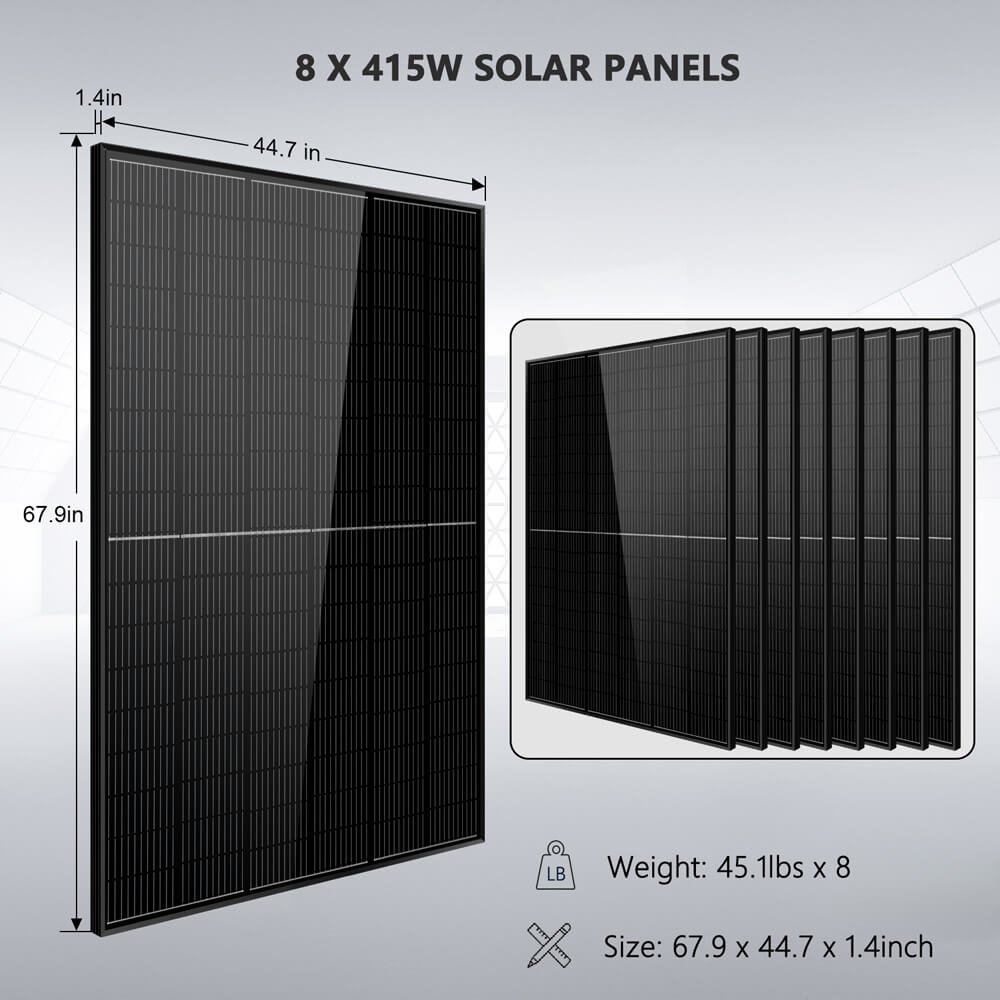 Off-Grid Solar Kit 8000W 48VDC 120V/240V LifePo4 10.24KWH Lithium Battery 8 X 415 Watts Solar Panels SGR-8K10E SunGoldPower Server Rack Solar Kits