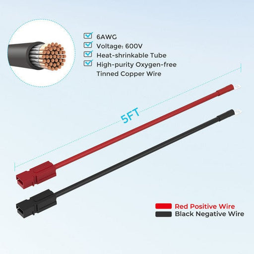 Renogy 10FT 6AWG Anderson Adapter Cable（Anderson PP75 - 3/8 in Lugs） Renogy Solar Wiring Cables & Connectors