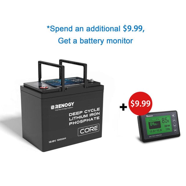 Renogy 12V 100Ah Core Series Deep Cycle Lithium Iron Phosphate Battery Renogy 1 battery w/battery monitor Batteries