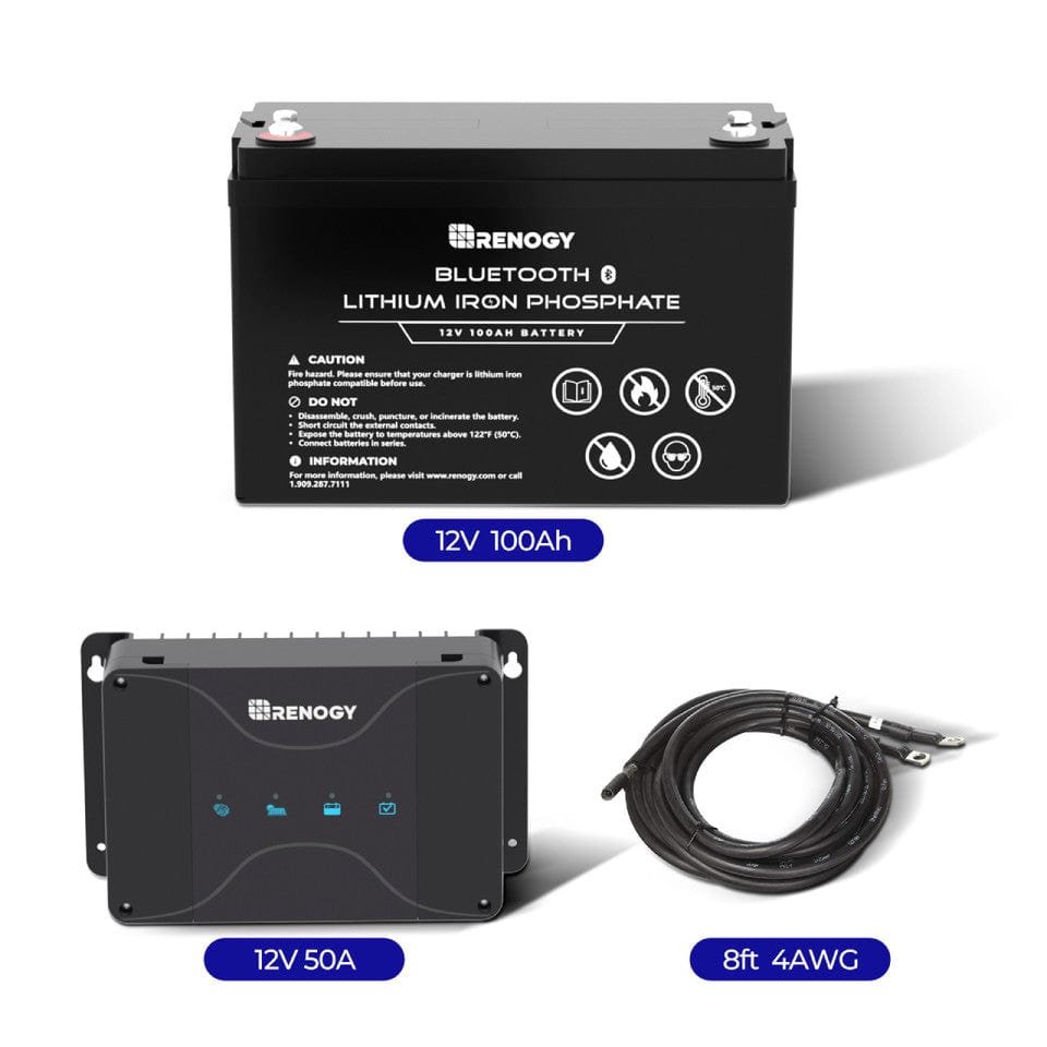 Renogy 12V 100Ah Lithium Iron Phosphate Battery w/ Bluetooth Renogy w/50A DC-DC Charger Batteries