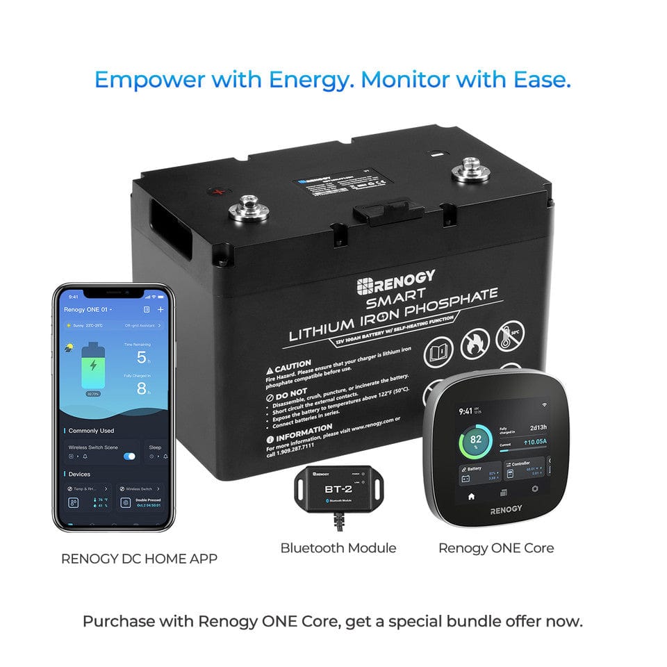 Renogy 12V 100Ah Smart Lithium Iron Phosphate Battery w/ Self-Heating Function Renogy Batteries