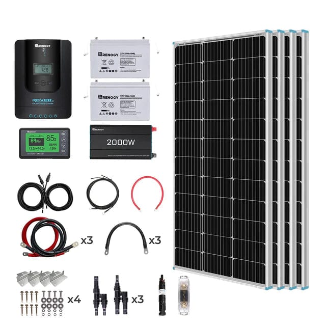 Renogy 400W 12 Volt Complete Solar Kit with Two 100Ah Deep-Cycle AGM/LiFePO4 Batteries Renogy 2*100Ah Deep Cycle AGM Battery Solar Power Kits