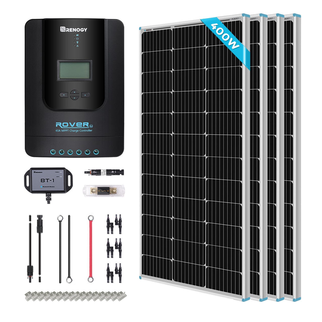 Renogy New 400 Watt 12 Volt Solar Premium Kit W/MPPT or REGO Solar Charge Controller Renogy W/ Rover 40A MPPT Solar Charge Controller Solar Power Kits